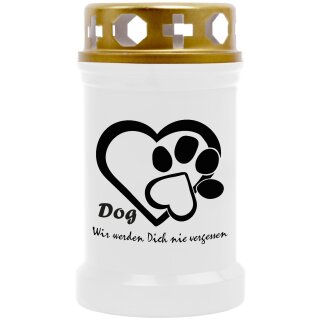 Grabkerze für Tiere Hundemotiv 40h Herz Pfote