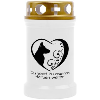 Grabkerze für Tiere Hundemotiv 40h Herz Schwarz