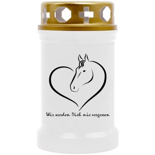 Grabkerze für Tiere Pferdemotiv 40h Herz