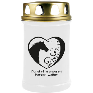 Grabkerze Weiß 48h (Deckel Gold) - Herz Schwarz