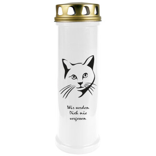 Grabkerze Weiß 100h (Deckel Gold) - Katze 3