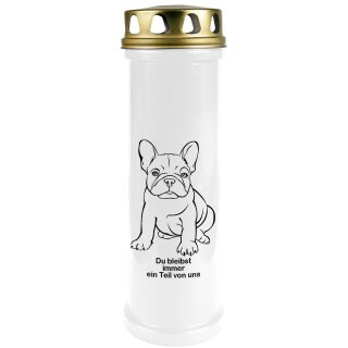 Grabkerze Weiß 100h (Deckel Gold) - Bulldogge