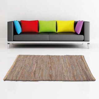 Flickenteppiche Leder 70x180cm beige