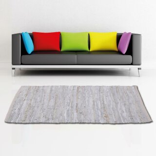 Flickenteppiche Leder 70x180cm weiß