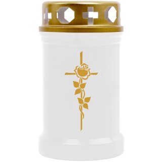 Grabkerze mit klassischem Motiv 40h Rose Kreuz