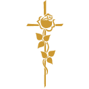 Grabkerze Weiß 40h ( Deckel und Druck Gold ) - Rose Kreuz