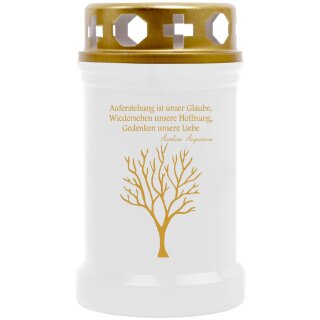 Grabkerze mit Motiv & Spruch 40h Baum