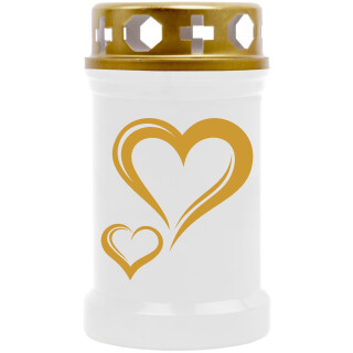 Grabkerze Weiß 40h (Deckel und Druck Gold) - Herz
