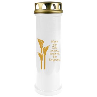 Grabkerze Weiß 100h (Deckel und Druck Gold) - Calla