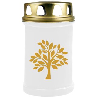 Grabkerze Weiß 48h (Deckel und Druck Gold) - Baum