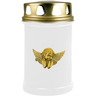 Grabkerze Weiß 48h (Deckel und Druck Gold) - Engel