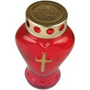 Grablicht aus Glas "Herz" Rot 17 cm