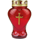 Grablicht Glas "Herz" Rot 17 cm