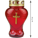 Grablicht Glas "Herz" Rot 17 cm