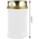 Grabkerze Rot/Weiß 48h (Deckel Gold) Weiß