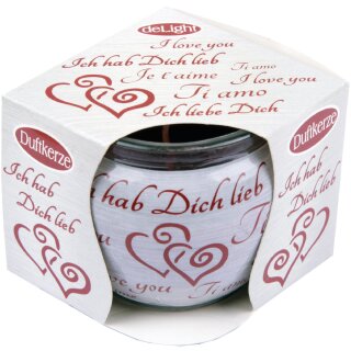Duftkerze im Glas mit Spruch  Ich liebe Dich
