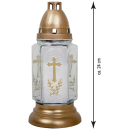 Grableuchte aus Glas ( 24 cm ) Grabkerze mit Kreuz inklusiv Kerze