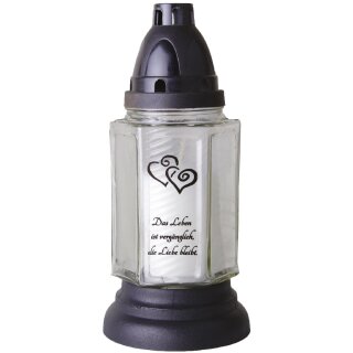 Grablicht aus Glas "6eck" inkl. Grabkerze 50h weiß Herz