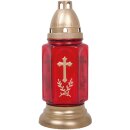 Grablaterne aus Glas mit Kreuz inkl. Kerze Bella rot