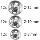 Druckverschlussknöpfe aus Metall Ø8-12mm, zum Annähen - 144er Set