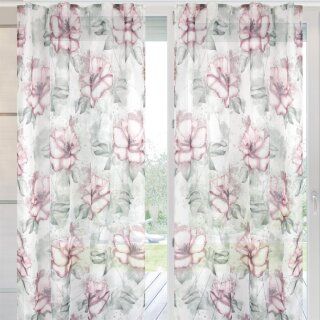 2er Pack Gardine 140x245cm Voile mit Druck Flower Universalband / Kräuselband