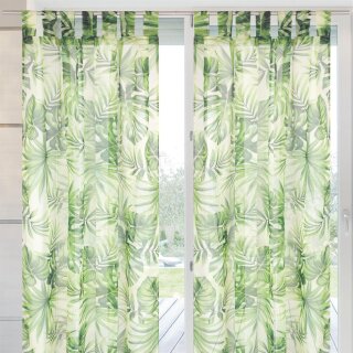 2er Pack Gardine 140x245cm Voile mit Druck Greenline Schlaufenschal