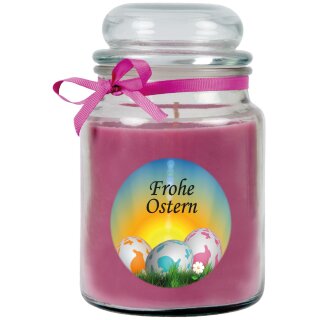 Duftkerze im Glas - Frohe Ostern Bonbon groß - 16cm x Ø10cm - Lavendel (Ostereier)