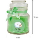 Duftkerze Bonbon-Glas im Design: Comic, Kokos (Grün) - 120g