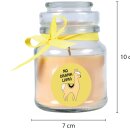 Duftkerze Bonbon-Glas im Design: Comic, Vanille (Gelb) - 120g