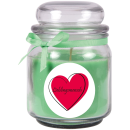 Duftkerze Bonbon-Glas im Design: Herzen, Kokos ( Grün ) - 300g