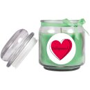 Duftkerze Bonbon-Glas im Design: Herzen, Kokos (Grün) - 300g