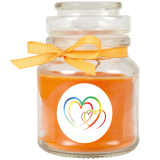 Duftkerze Bonbon-Glas im Design: Herzen, Honigmelone ( Orange ) - 120g