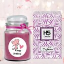 Duftkerze Bonbon-Glas im Design: Geburtstag, Lavendel (Lila) - 500g