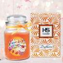 Duftkerze Bonbon-Glas im Design: Geburtstag, Honigmelone (Orange) - 500g