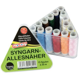 Nähgarn - BOX, Allesnäher, 15 Stück à 30m (0,60 EUR / 100 Meter)