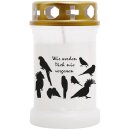 Tiersarg aus 100% Wellpappe Holzdesign Größe S inkl. 40h Grabkerze Vogel Motiv