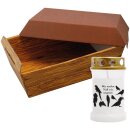 Tiersarg aus 100% Wellpappe Holzdesign Größe S inkl. 40h Grabkerze Vogel Motiv