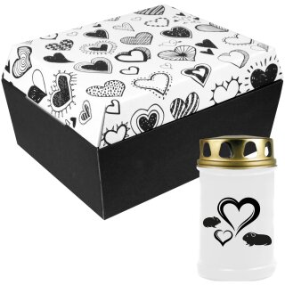 Tiersarg aus 100% Wellpappe Herzdesign Größe M inkl. 48h Grabkerze Hamster & Meerschweinchen Motiv