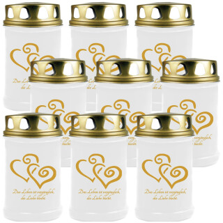 48h Brenner mit Motiv (Weiß) - 9er Pack 2 Herzen (Gold)