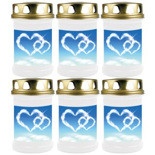 40h Brenner mit Motiv (Weiß) - 6er Pack Herz Wolke