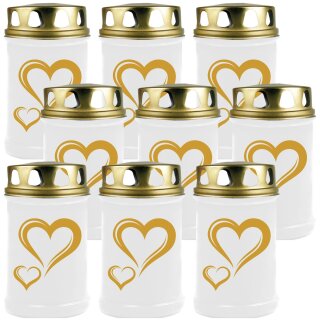 40h Brenner mit Motiv (Weiß) - 9er Pack Herz Groß