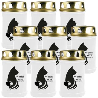 40h Brenner mit Tier-Motiv (Weiß) - 9er Pack Katze
