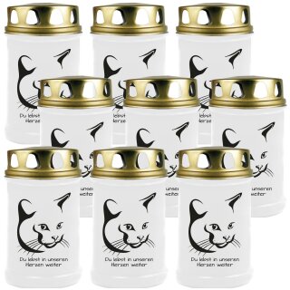 40h Brenner mit Tier-Motiv (Weiß) - 9er Pack Katze Kopf 3
