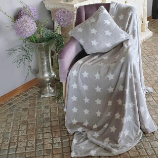 Kuscheldecke-Kissen Set - Sterne "Hellgrau" 150x200cm