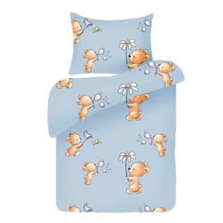 Kinderbettwäsche 2-teilig Baumwolle 100x135/40x60cm Bärchen Blau
