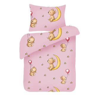 Kinderbettwäsche 2-teilig Baumwolle 100x135/40x60cm Bärchen Rosa