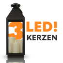 Laterne ( schwarz ) mit 3 LED Kerzen - 60cm hoch mit Timer