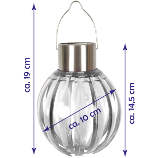 Solar LED Kugel-Lampe ( Lampion ) zum Aufhängen 14,5 x 10cm "Transparent" - 2er Pack