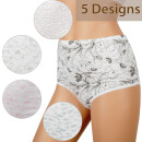 Damen Baumwoll Hüftslip 5er Pack bedruckt L / 44-46 Blumen - Print