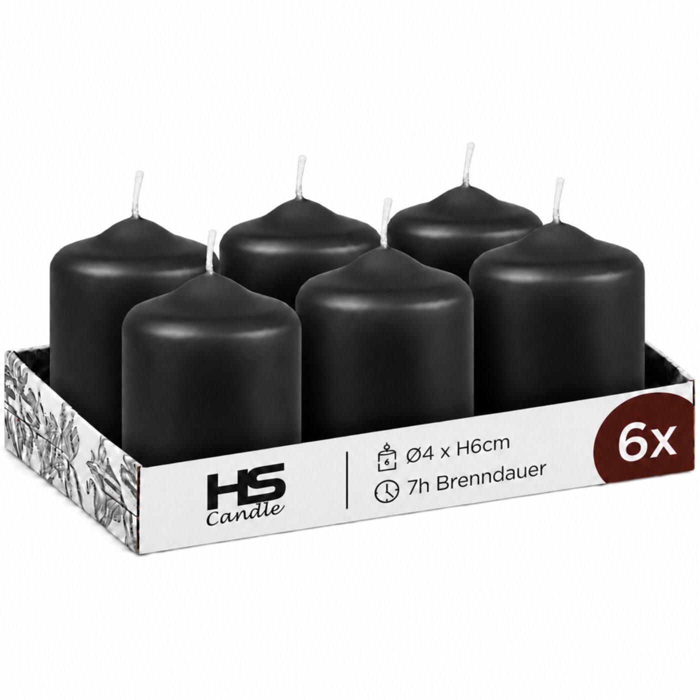 Stumpenkerzen Ø4xH6cm 6er-Pack Schwarz